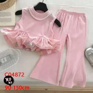 Ensemble haut sans manches à volants et un pantalon évasé assorti