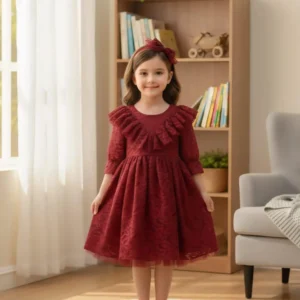 Robe bordeaux à manches trois quarts pour fille
