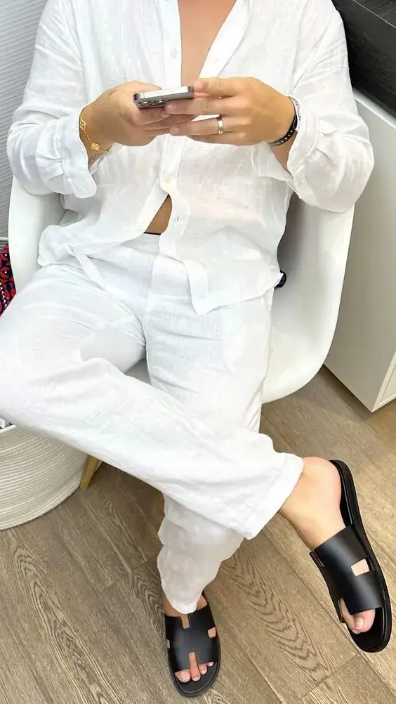 Ensemble chemise et pantalon blanc en lin pour homme